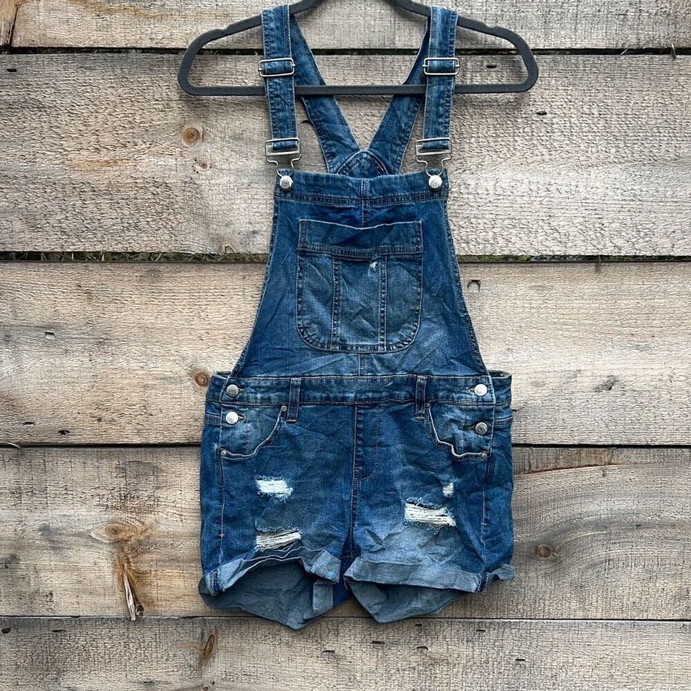 Blue Spice Women's Blue Denim Distressed Cuff Shortalls